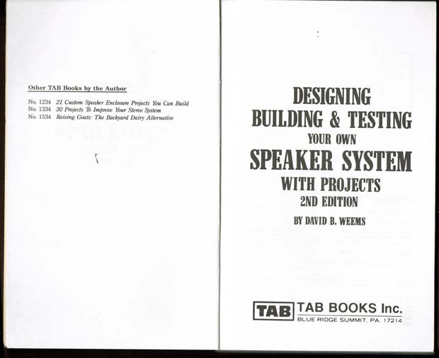 Designing Building and Testing Speaker Enclosures by David Weems